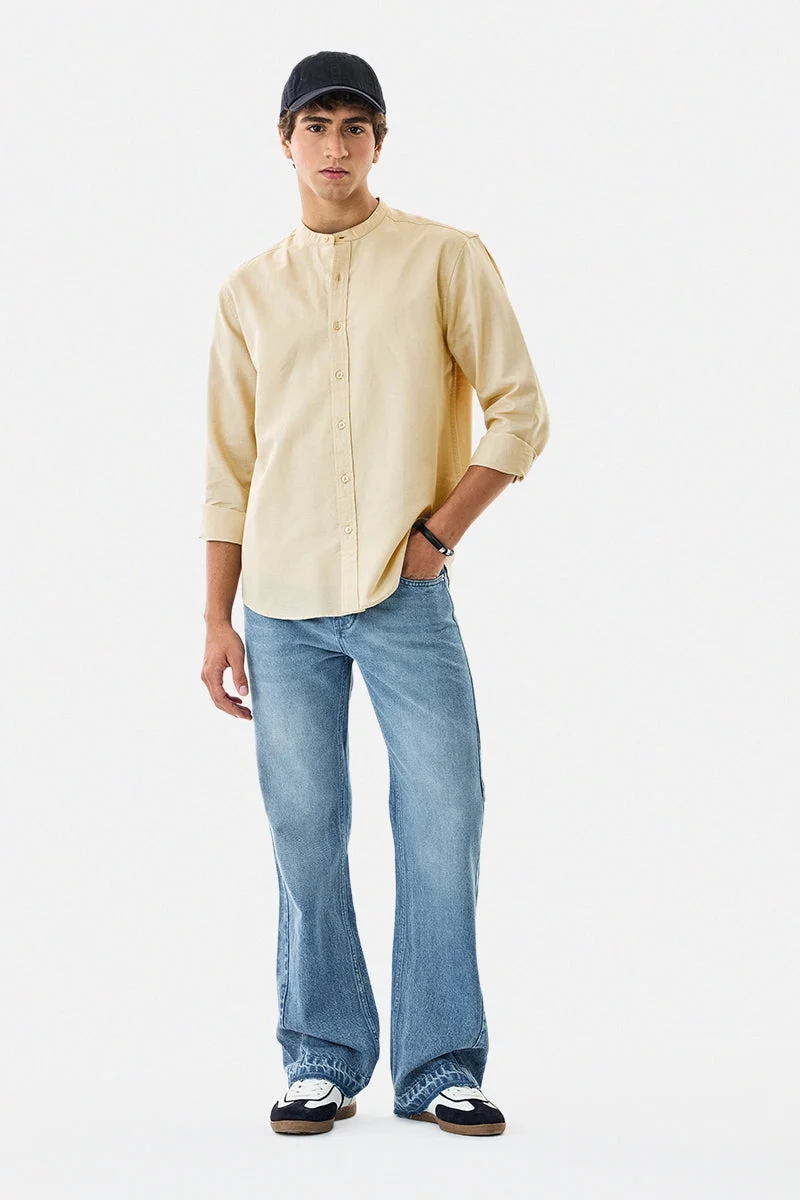 سنيتش Chinese Collar Linen Blend Shirt